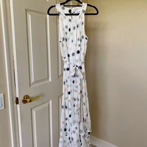 Calvin Klein Flowing Chiffon Polka Dot Maxi Dress Lined with Ruffled bottom